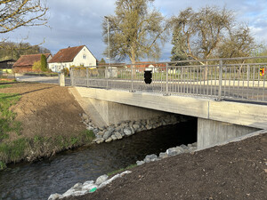 Brücke mit Geländer, Brücke über die Riß