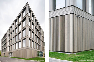 Auf dem bild sieht man Detailansichten des Gebäudes, einmal das Eck und einmal die Fassade
