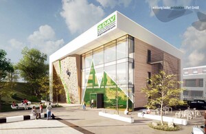 Das Foto zeigt eine Entwurfsvisualisierung des geplanten Alpinzentrums