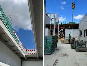 Das Foto zeigt die Baustelle der Uhlmann Group in Laupheim. Die Bastelle befindet sich im Rohbau.