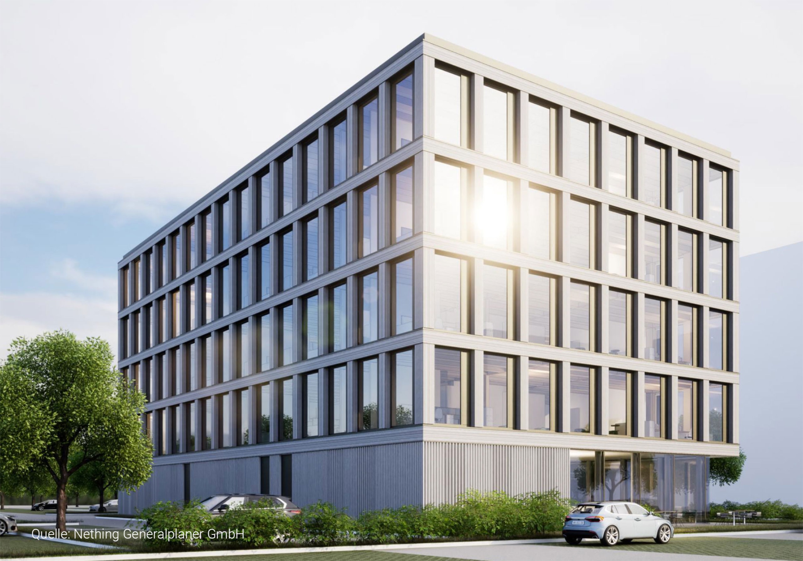 Auf dem Foto ist die Gebäudeanimation des VOITH Bürogebäudes der Nething Generalplaner GmbH zu sehen.