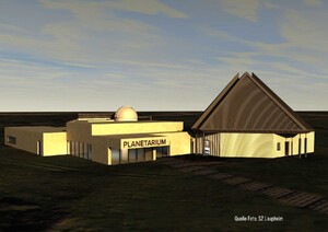 Das Bild zeigt eine Visualisierung des geplanten Erweiterungsbaus zum Planetarium Laupheim