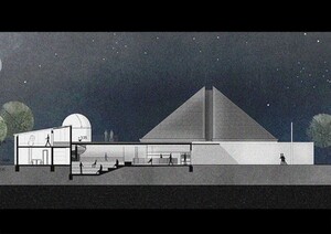 Das Bild zeigt eine Planansicht des Erweiterungsbaus des Planetariums in Laupheim