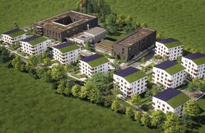 Das Bild zeigt die Visualisierung des neuen Wohnquartiers 